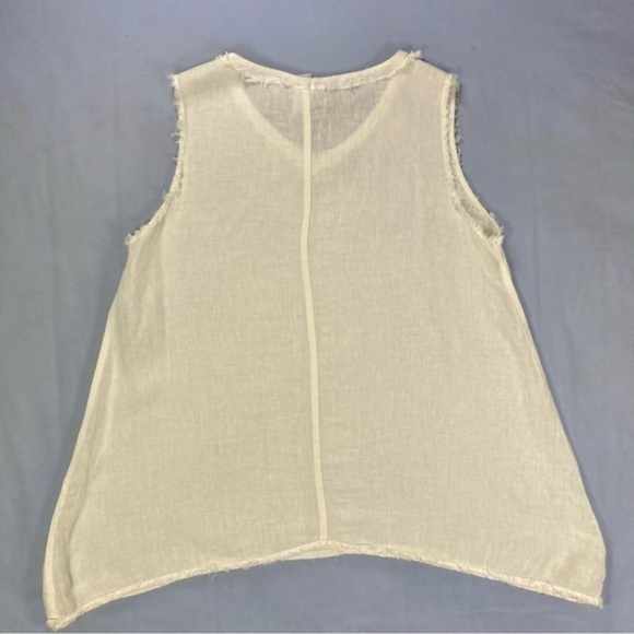 Match Point Womens Size Medium White Linen Frayed Seams Sleeveless Shirt Dress - Picture 3 of 8